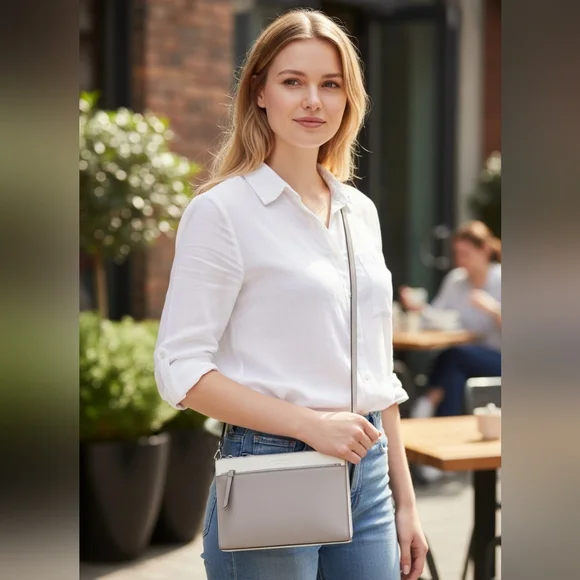 KATE SPADE Duet Colorblock Saffiano Leather Crossbody Bag Cream Gray - Picture 4 of 11